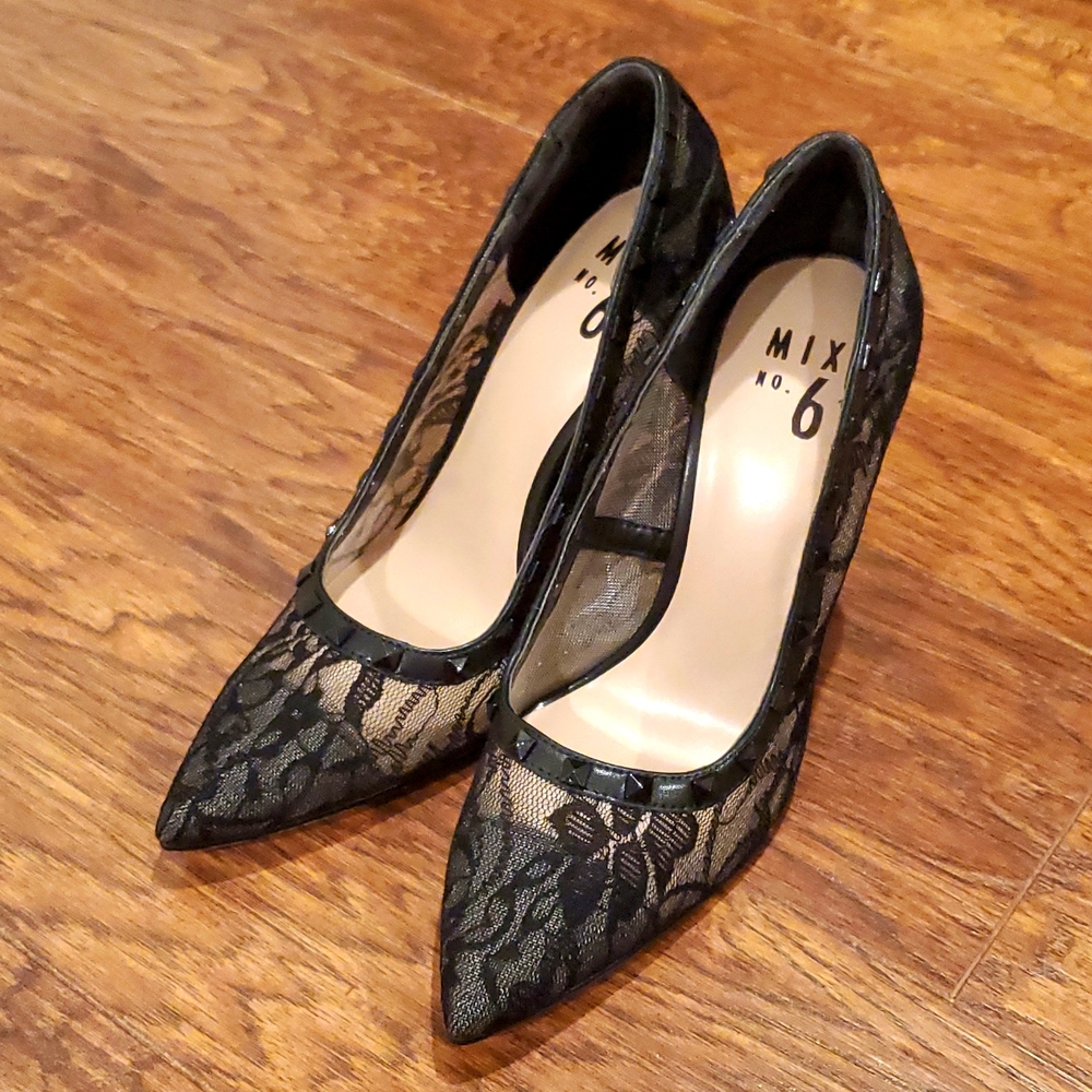 Mix No 6 Pointed Toe Studded Lace Stilettos